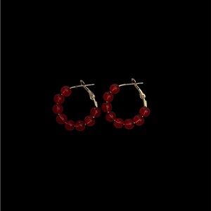 Red Beaded Hoop Earrings